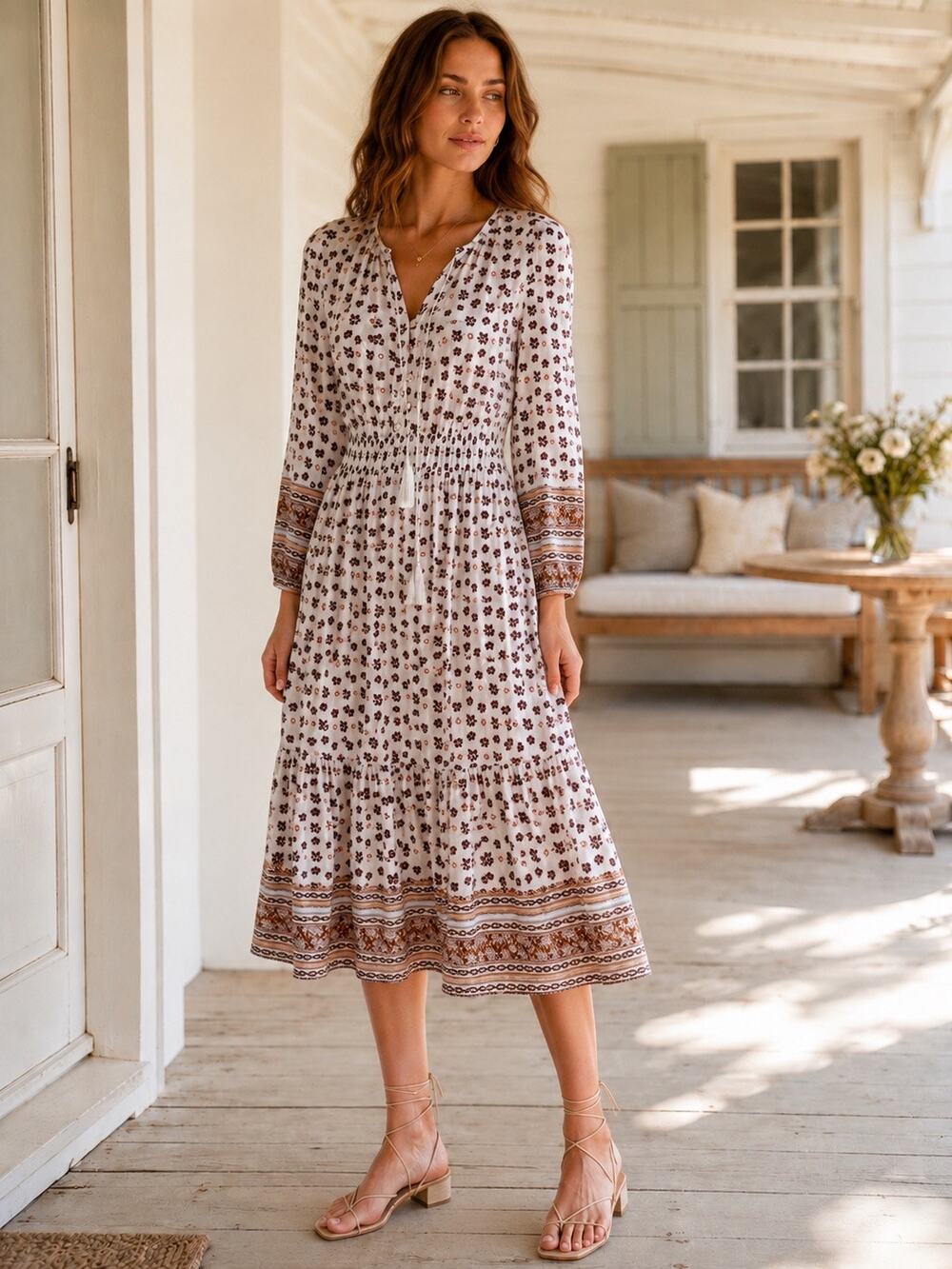 Cleobella Blakely Organic Cotton Floral Midi Dress XS White Boho